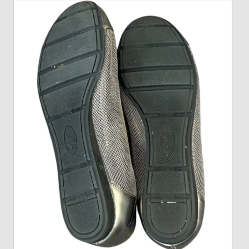 AK Anne Klein‎ Sport Metallic Silver Ballet Flats Sz 7 #330K